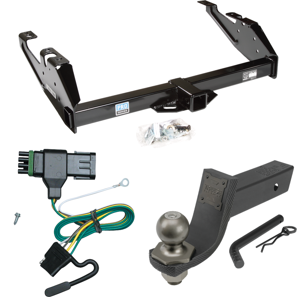 Fits 1988-2000 GMC C3500 Trailer Hitch Tow PKG w/ 4-Flat Wiring + Interlock Tactical Starter Kit w/ 3-1/4" Drop & 2" Ball By Reese Towpower