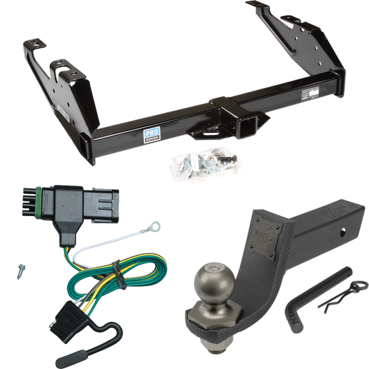 Fits 1988-2000 GMC C3500 Trailer Hitch Tow PKG w/ 4-Flat Wiring + Interlock Tactical Starter Kit w/ 3-1/4" Drop & 2" Ball By Reese Towpower