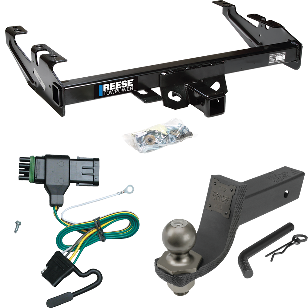 Fits 1992-2000 Chevrolet K2500 Trailer Hitch Tow PKG w/ 4-Flat Wiring + Interlock Tactical Starter Kit w/ 3-1/4" Drop & 2" Ball (For Crew Cab Models) By Reese Towpower