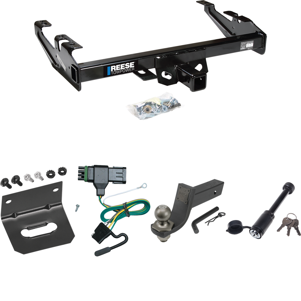 Fits 1992-2000 Chevrolet K2500 Trailer Hitch Tow PKG w/ 4-Flat Wiring + Interlock Tactical Starter Kit w/ 3-1/4" Drop & 2" Ball + Tactical Dogbone Lock + Wiring Bracket (For Crew Cab Models) By Reese Towpower