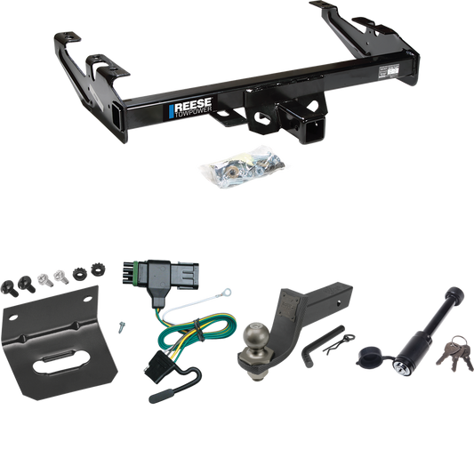 Fits 1992-2000 Chevrolet K2500 Trailer Hitch Tow PKG w/ 4-Flat Wiring + Interlock Tactical Starter Kit w/ 3-1/4" Drop & 2" Ball + Tactical Dogbone Lock + Wiring Bracket (For Crew Cab Models) By Reese Towpower