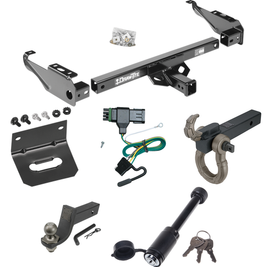 Fits 1988-1999 Chevrolet C1500 Trailer Hitch Tow PKG w/ 4-Flat Wiring + Interlock Tactical Starter Kit w/ 3-1/4" Drop & 2" Ball + Tactical Hook & Shackle Mount + Tactical Dogbone Lock + Wiring Bracket By Draw-Tite