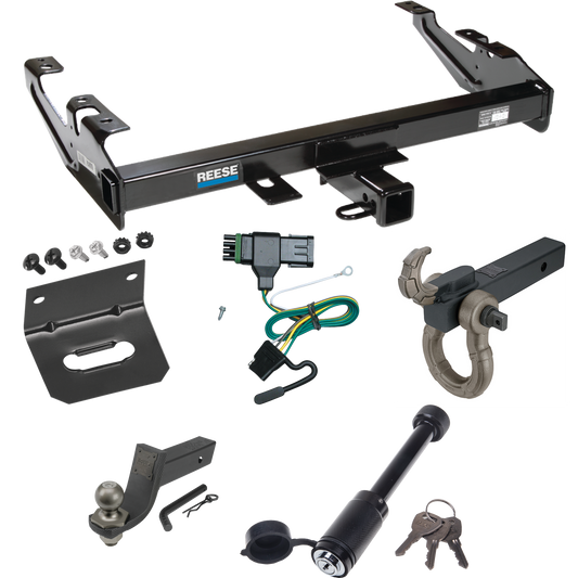 Fits 1988-2000 GMC C2500 Trailer Hitch Tow PKG w/ 4-Flat Wiring + Interlock Tactical Starter Kit w/ 3-1/4" Drop & 2" Ball + Tactical Hook & Shackle Mount + Tactical Dogbone Lock + Wiring Bracket By Reese Towpower