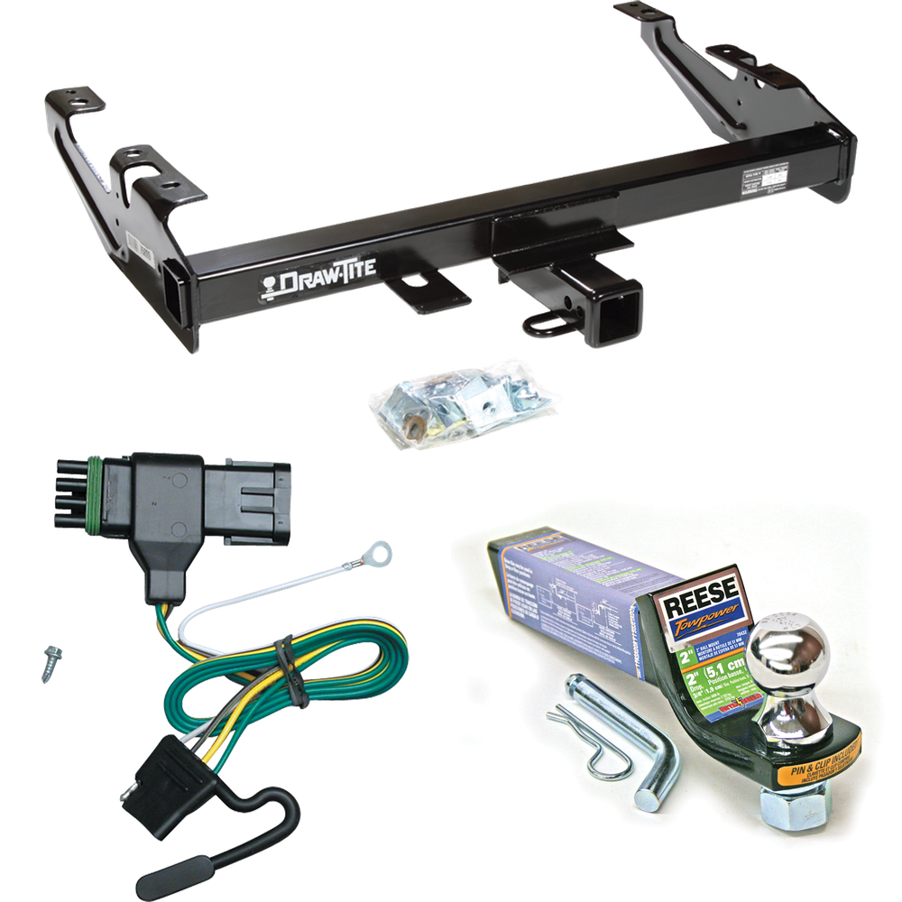 Fits 1988-2000 GMC C3500 Trailer Hitch Tow PKG w/ 4-Flat Wiring + Starter Kit Ball Mount w/ 2" Drop & 1-7/8" Ball By Draw-Tite