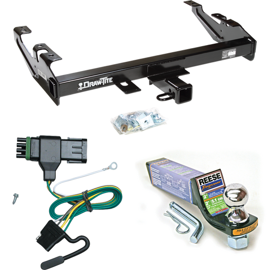 Fits 1988-2000 GMC C3500 Trailer Hitch Tow PKG w/ 4-Flat Wiring + Starter Kit Ball Mount w/ 2" Drop & 1-7/8" Ball By Draw-Tite