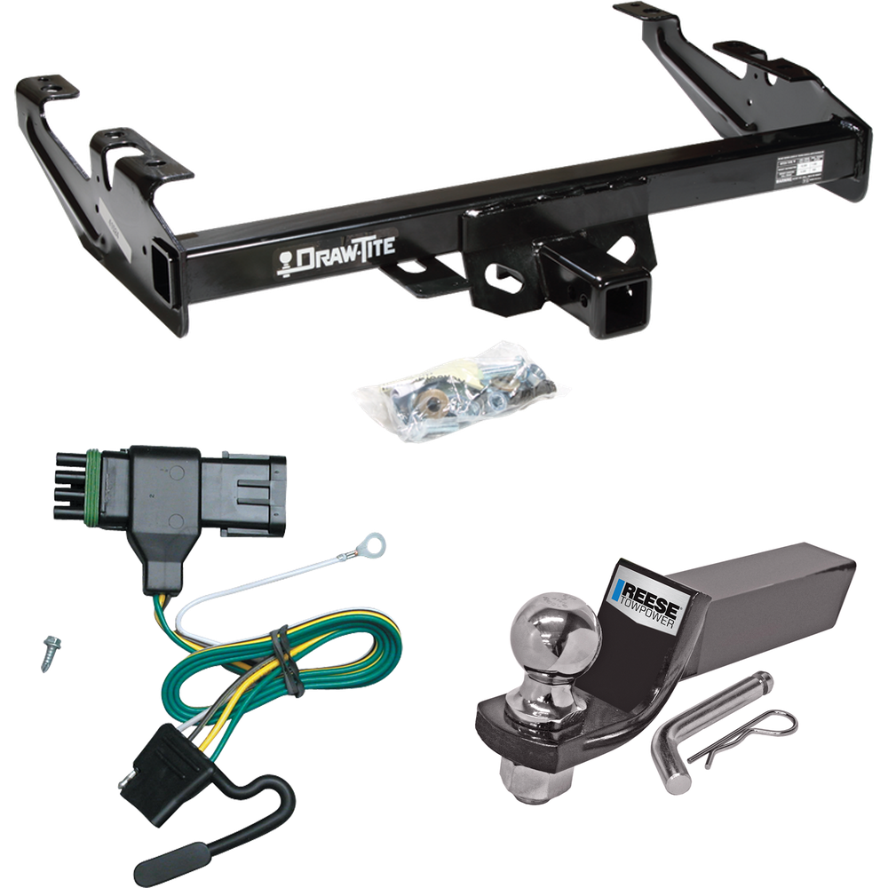 Fits 1988-1999 Chevrolet K1500 Trailer Hitch Tow PKG w/ 4-Flat Wiring + Starter Kit Ball Mount w/ 2" Drop & 2" Ball By Draw-Tite