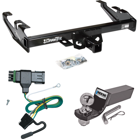 Fits 1988-1999 Chevrolet K1500 Trailer Hitch Tow PKG w/ 4-Flat Wiring + Starter Kit Ball Mount w/ 2" Drop & 2" Ball By Draw-Tite