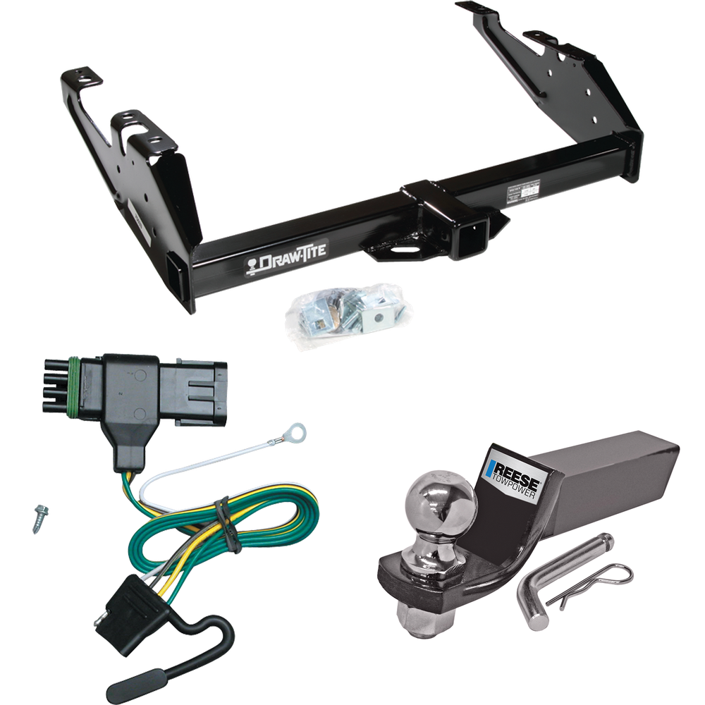 Fits 1988-2000 GMC C3500 Trailer Hitch Tow PKG w/ 4-Flat Wiring + Starter Kit Ball Mount w/ 2" Drop & 2" Ball By Draw-Tite