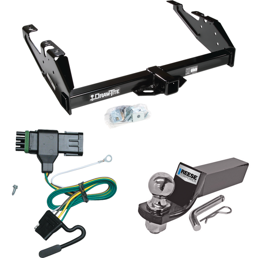 Fits 1988-2000 GMC C3500 Trailer Hitch Tow PKG w/ 4-Flat Wiring + Starter Kit Ball Mount w/ 2" Drop & 2" Ball By Draw-Tite