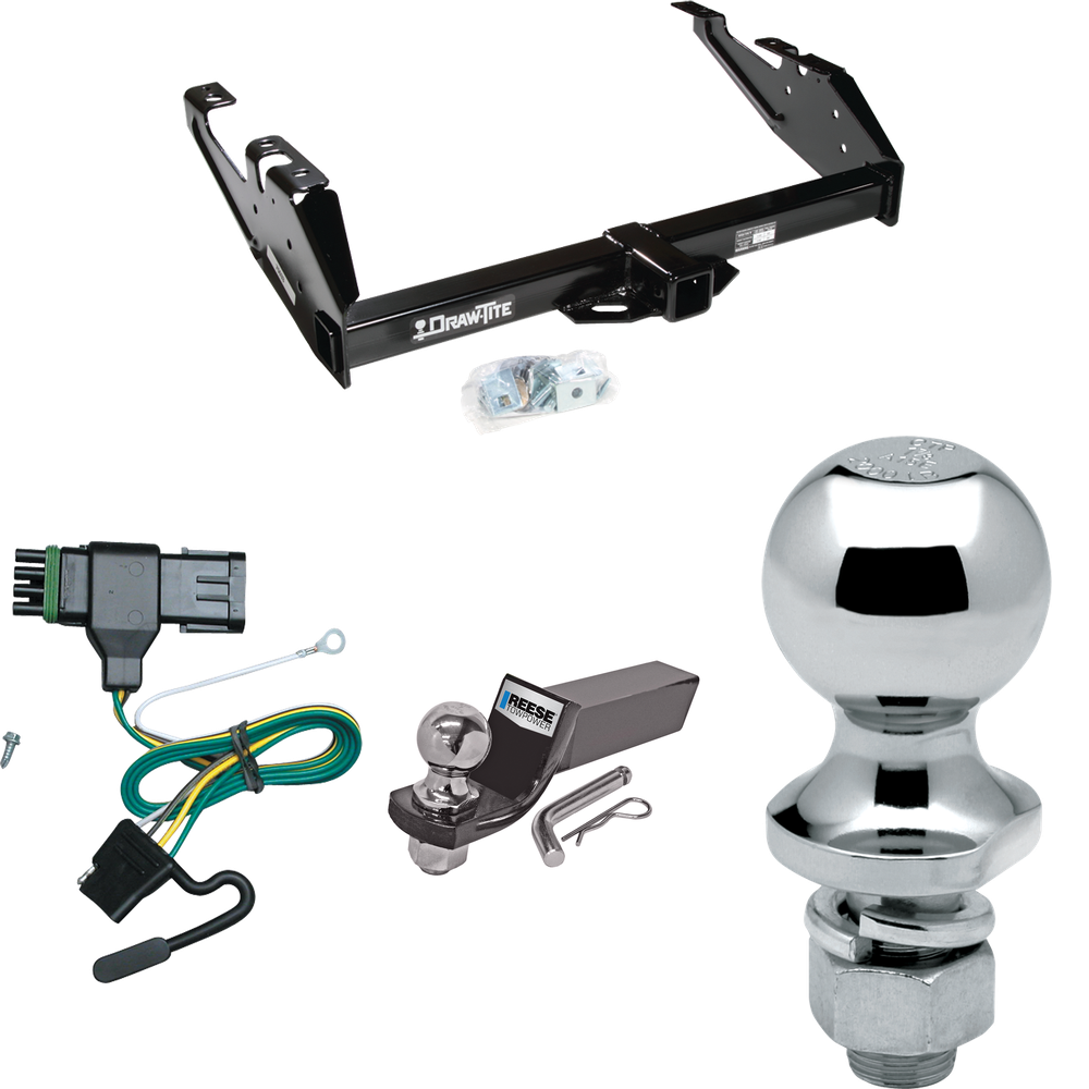 Fits 1988-1999 Chevrolet K1500 Trailer Hitch Tow PKG w/ 4-Flat Wiring + Starter Kit Ball Mount w/ 2" Drop & 2" Ball + 1-7/8" Ball By Draw-Tite