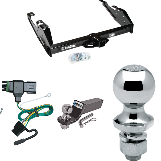 Fits 1988-1999 Chevrolet K1500 Trailer Hitch Tow PKG w/ 4-Flat Wiring + Starter Kit Ball Mount w/ 2" Drop & 2" Ball + 1-7/8" Ball By Draw-Tite