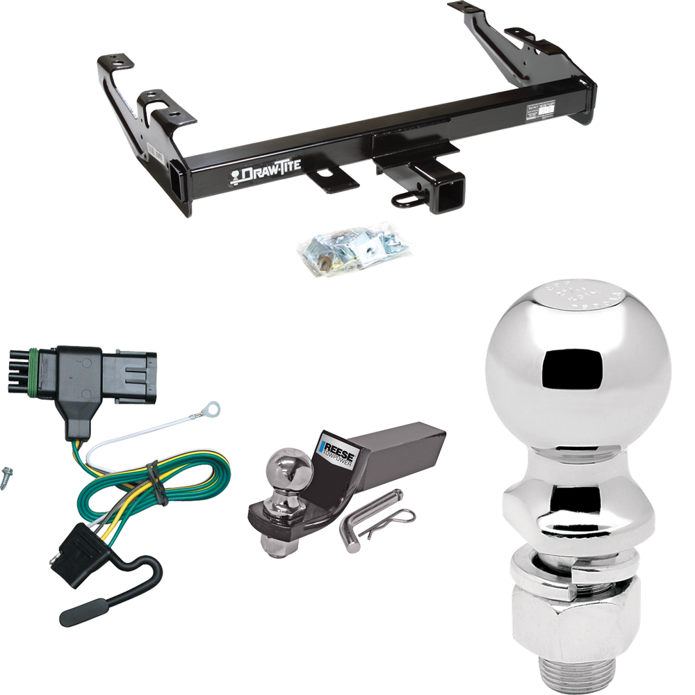 Fits 1988-1999 Chevrolet K1500 Trailer Hitch Tow PKG w/ 4-Flat Wiring + Starter Kit Ball Mount w/ 2" Drop & 2" Ball + 2-5/16" Ball By Draw-Tite