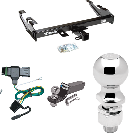 Fits 1988-1999 Chevrolet K1500 Trailer Hitch Tow PKG w/ 4-Flat Wiring + Starter Kit Ball Mount w/ 2" Drop & 2" Ball + 2-5/16" Ball By Draw-Tite