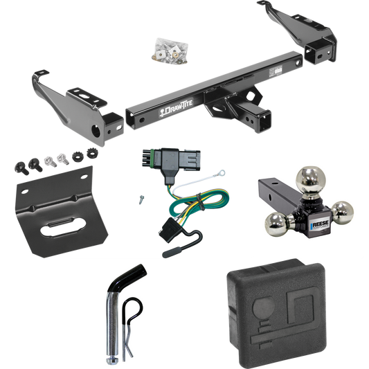 Fits 1992-2000 Chevrolet C2500 Trailer Hitch Tow PKG w/ 4-Flat Wiring + Triple Ball Ball Mount 1-7/8" & 2" & 2-5/16" Trailer Balls + Pin/Clip + Wiring Bracket + Hitch Cover (For Crew Cab Models) By Draw-Tite