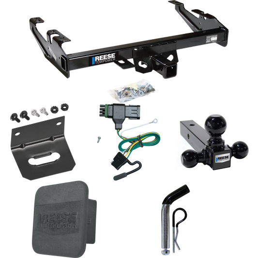 Fits 1988-1999 Chevrolet C2500 Trailer Hitch Tow PKG w/ 4-Flat Wiring + Triple Ball Ball Mount 1-7/8" & 2" & 2-5/16" Trailer Balls + Pin/Clip + Wiring Bracket + Hitch Cover (For Regular & Extended Cabs Models) By Reese Towpower