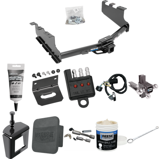 Fits 2014-2018 GMC Sierra 1500 Trailer Hitch Tow PKG w/ 4-Flat Wiring + Adjustable Drop Rise Triple Ball Ball Mount 1-7/8" & 2" & 2-5/16" Trailer Balls + Wiring Bracket + Hitch Cover + Dual Hitch & Coupler Locks + Wiring Tester + Ball Lube + Electric