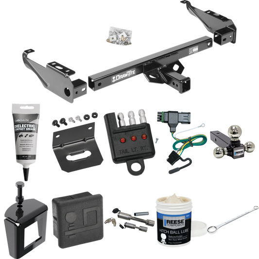 Fits 1988-1999 Chevrolet C1500 Trailer Hitch Tow PKG w/ 4-Flat Wiring + Triple Ball Ball Mount 1-7/8" & 2" & 2-5/16" Trailer Balls + Wiring Bracket + Hitch Cover + Dual Hitch & Coupler Locks + Wiring Tester + Ball Lube + Electric Grease + Ball Wrench