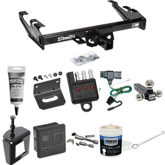 Fits 1988-1999 GMC K1500 Trailer Hitch Tow PKG w/ 4-Flat Wiring + Triple Ball Ball Mount 1-7/8" & 2" & 2-5/16" Trailer Balls + Wiring Bracket + Hitch Cover + Dual Hitch & Coupler Locks + Wiring Tester + Ball Lube + Electric Grease + Ball Wrench + Ant