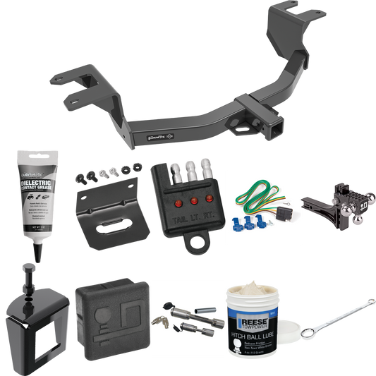 Fits 2019-2023 Chevrolet Silverado 1500 Trailer Hitch Tow PKG w/ 4-Flat Wiring + Adjustable Drop Rise Triple Ball Ball Mount 1-7/8" & 2" & 2-5/16" Trailer Balls + Wiring Bracket + Hitch Cover + Dual Hitch & Coupler Locks + Wiring Tester + Ball Lube +