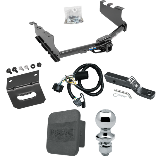 Para Chevrolet Silverado 1500 LD 2019-2019 (cuerpo antiguo) paquete de remolque con enganche de remolque con 4 cables planos + soporte de bola con caída de 2" + bola de 1-7/8" + soporte de cableado + cubierta de enganche de Reese Towpower