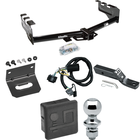 Fits 2007-2013 Chevrolet Silverado 1500 Trailer Hitch Tow PKG w/ 4-Flat Wiring + Ball Mount w/ 2" Drop + 1-7/8" Ball + Wiring Bracket + Hitch Cover By Draw-Tite