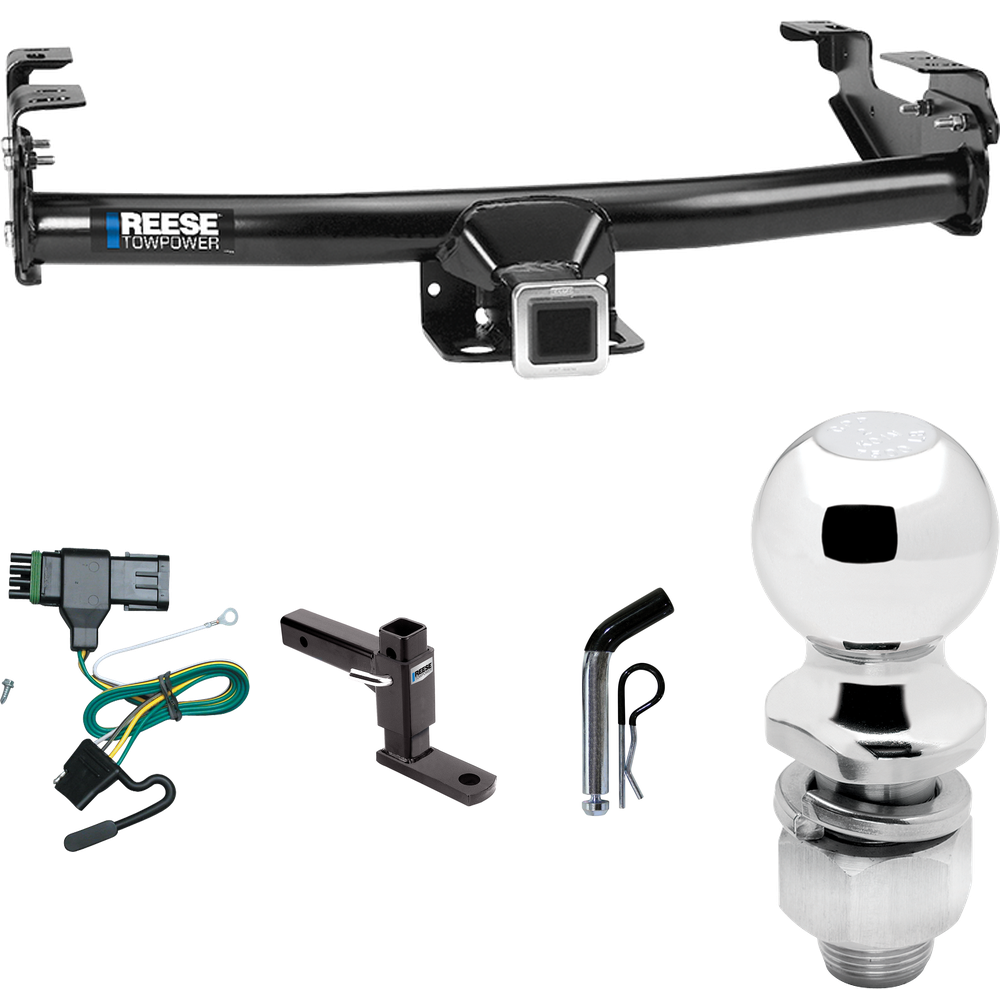 Fits 1988-2000 GMC C2500 Trailer Hitch Tow PKG w/ 4-Flat Wiring Harness + Adjustable Drop Rise Ball Mount + Pin/Clip + 2" Ball By Reese Towpower