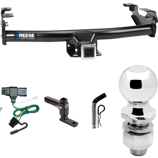 Fits 1988-2000 GMC C2500 Trailer Hitch Tow PKG w/ 4-Flat Wiring Harness + Adjustable Drop Rise Ball Mount + Pin/Clip + 2" Ball By Reese Towpower