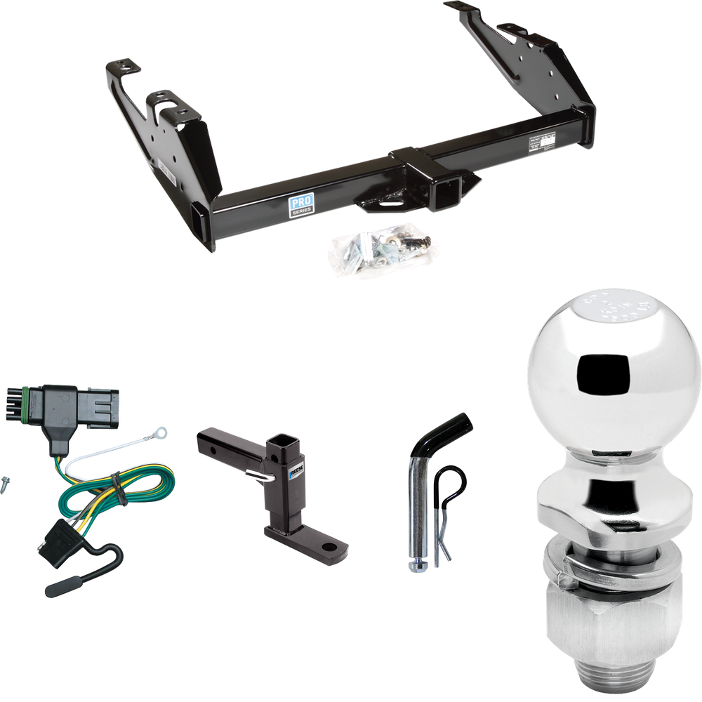 Fits 1992-2000 Chevrolet K2500 Trailer Hitch Tow PKG w/ 4-Flat Wiring Harness + Adjustable Drop Rise Ball Mount + Pin/Clip + 2" Ball (For Crew Cab Models) By Reese Towpower