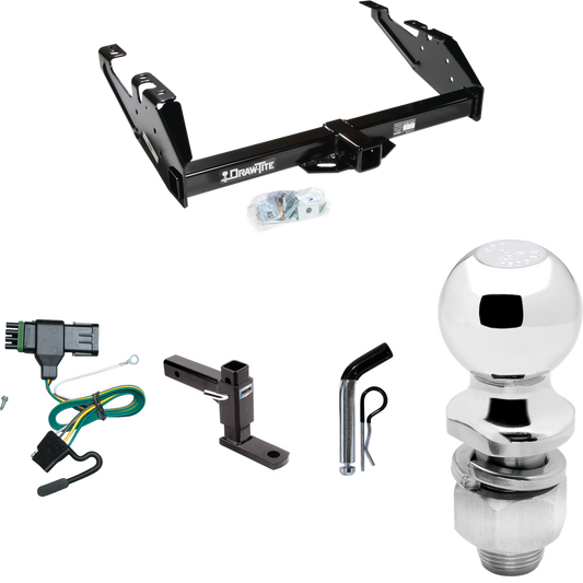 Fits 1992-2000 Chevrolet C2500 Trailer Hitch Tow PKG w/ 4-Flat Wiring Harness + Adjustable Drop Rise Ball Mount + Pin/Clip + 2" Ball (For Crew Cab Models) By Draw-Tite