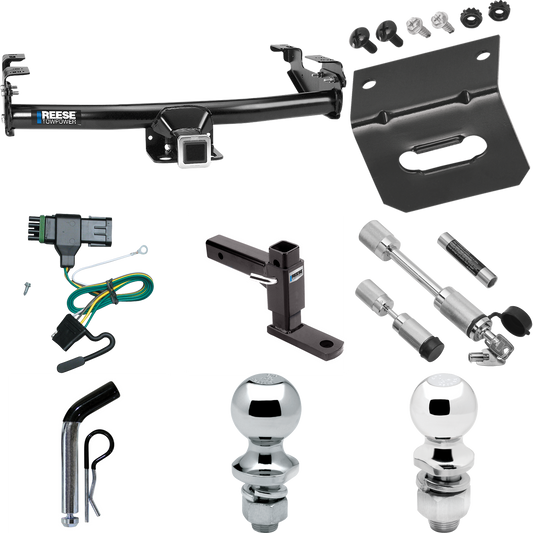 Fits 1988-2000 GMC K3500 Trailer Hitch Tow PKG w/ 4-Flat Wiring Harness + Adjustable Drop Rise Ball Mount + Pin/Clip + 2" Ball + 1-7/8" Ball + Dual Hitch & Coupler Locks By Reese Towpower