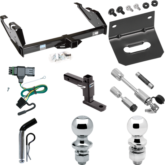 Fits 1988-1999 Chevrolet C1500 Trailer Hitch Tow PKG w/ 4-Flat Wiring Harness + Adjustable Drop Rise Ball Mount + Pin/Clip + 2" Ball + 1-7/8" Ball + Dual Hitch & Coupler Locks By Reese Towpower