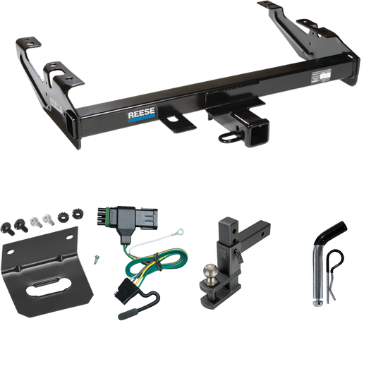 Fits 1988-2000 GMC C3500 Trailer Hitch Tow PKG w/ 4-Flat Wiring Harness + Adjustable Drop Rise Clevis Hitch Ball Mount w/ 2" Ball + Pin/Clip + Wiring Bracket By Reese Towpower