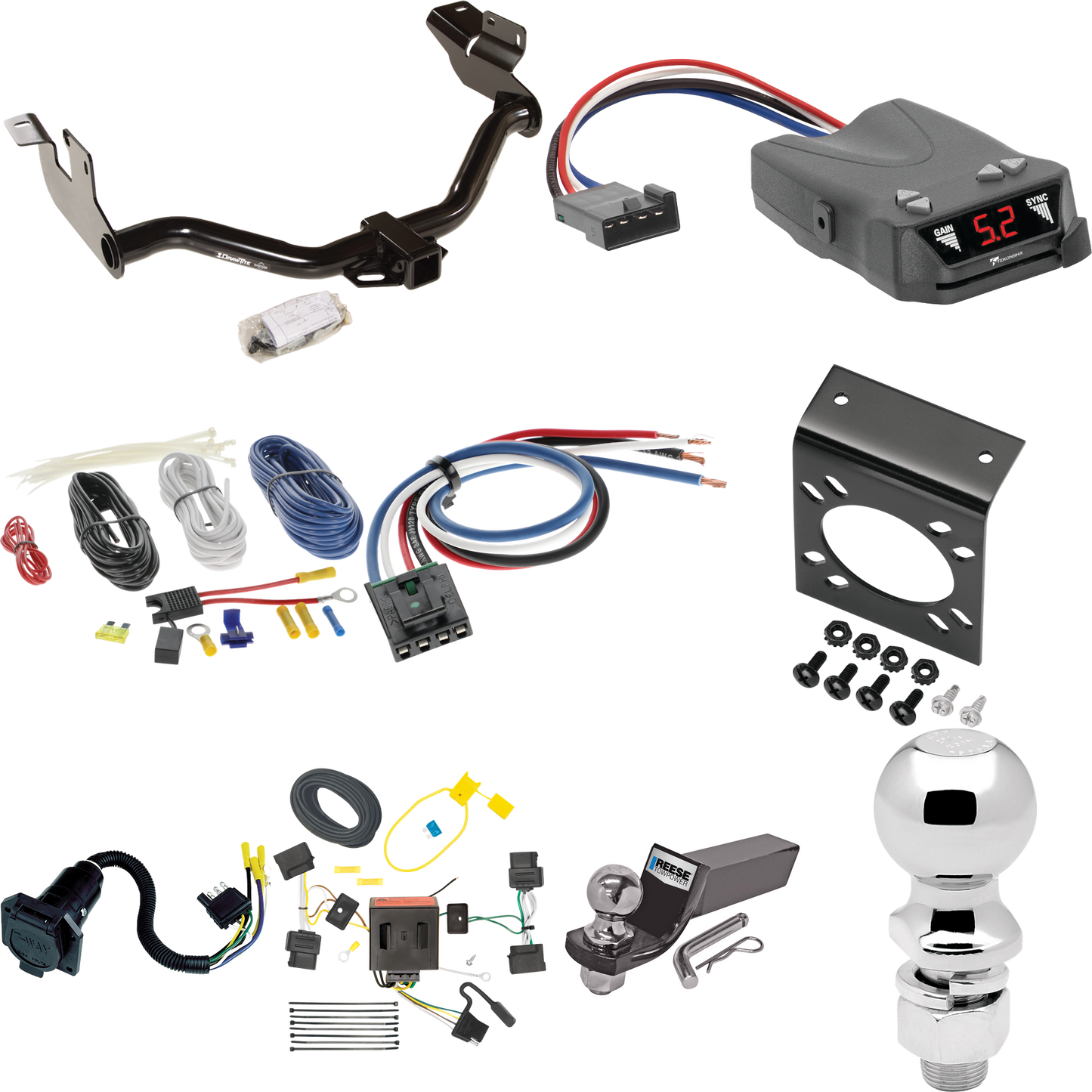 Se adapta al paquete de enganche de remolque Mercury Mariner 2005-2011 con control de freno Tekonsha Brakeman IV + adaptador de cableado BC genérico + cableado RV de 7 vías + soporte de bola y caída de 2" y 2-5/16" de Draw-Tite