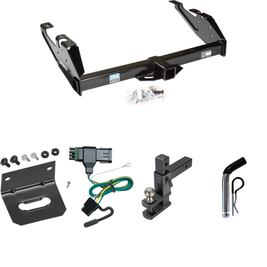 Fits 1988-2000 GMC C2500 Trailer Hitch Tow PKG w/ 4-Flat Wiring Harness + Adjustable Drop Rise Clevis Hitch Ball Mount w/ 2" Ball + Pin/Clip + Wiring Bracket By Reese Towpower