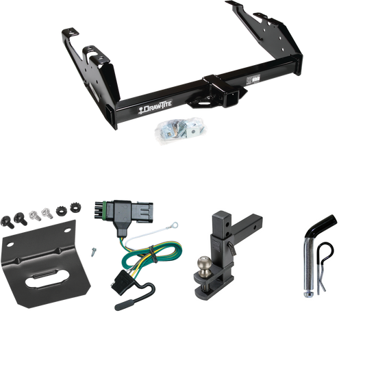 Fits 1988-2000 Chevrolet K3500 Trailer Hitch Tow PKG w/ 4-Flat Wiring Harness + Adjustable Drop Rise Clevis Hitch Ball Mount w/ 2" Ball + Pin/Clip + Wiring Bracket (For Regular & Extended Cabs Models) By Draw-Tite