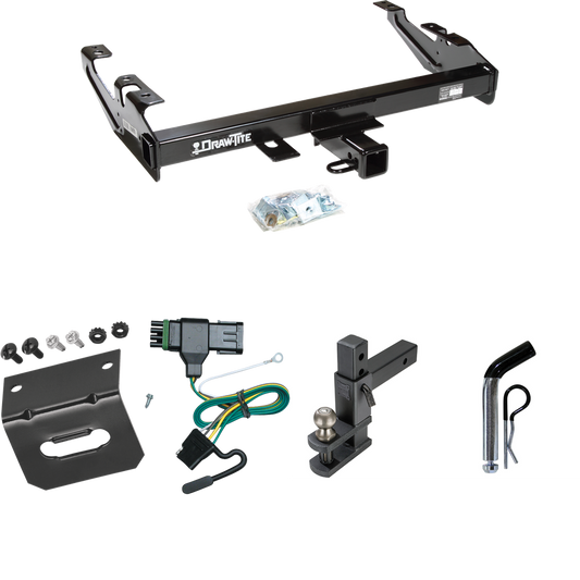 Fits 1992-2000 Chevrolet C3500 Trailer Hitch Tow PKG w/ 4-Flat Wiring Harness + Adjustable Drop Rise Clevis Hitch Ball Mount w/ 2" Ball + Pin/Clip + Wiring Bracket (For Crew Cab Models) By Draw-Tite