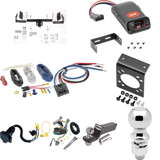 Se adapta al paquete de enganche de remolque Jeep Grand Cherokee 1994-1998 con control de freno POD serie Pro + adaptador de cableado BC genérico + cableado RV de 7 vías + soporte de bola y caída de 2" y 2-5/16" de Reese Towpower