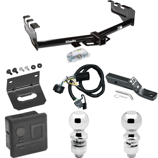 Fits 2007-2013 GMC Sierra 1500 Trailer Hitch Tow PKG w/ 4-Flat Wiring + Ball Mount w/ 2" Drop + 2" Ball + 2-5/16" Ball + Wiring Bracket + Hitch Cover By Draw-Tite