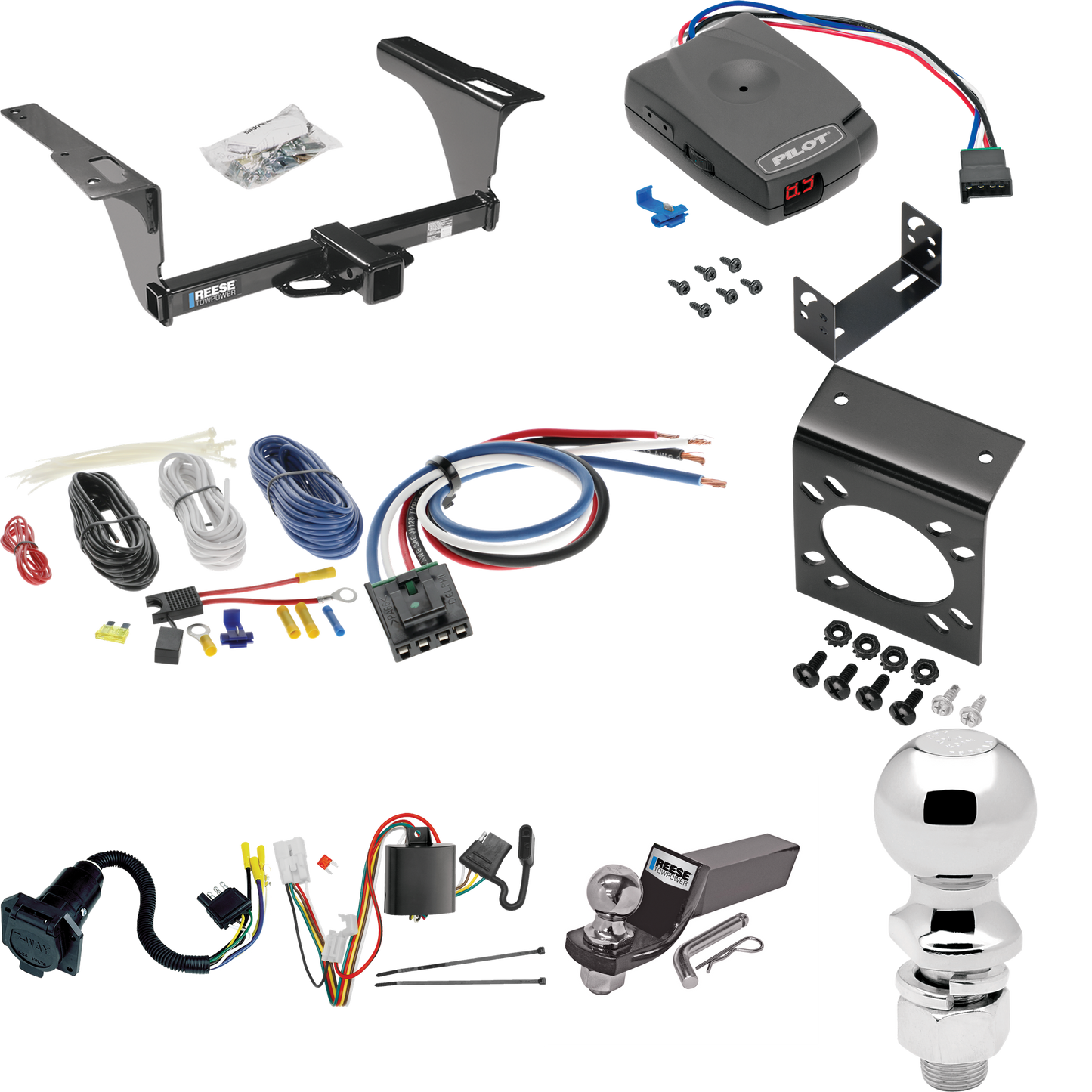 Fits 2010-2019 Subaru Outback Trailer Hitch Tow PKG w/ Pro Series Pilot Brake Control + Generic BC Wiring Adapter + 7-Way RV Wiring + 2" & 2-5/16" Ball & Drop Mount (For Wagon, Except Sport Models) By Reese Towpower