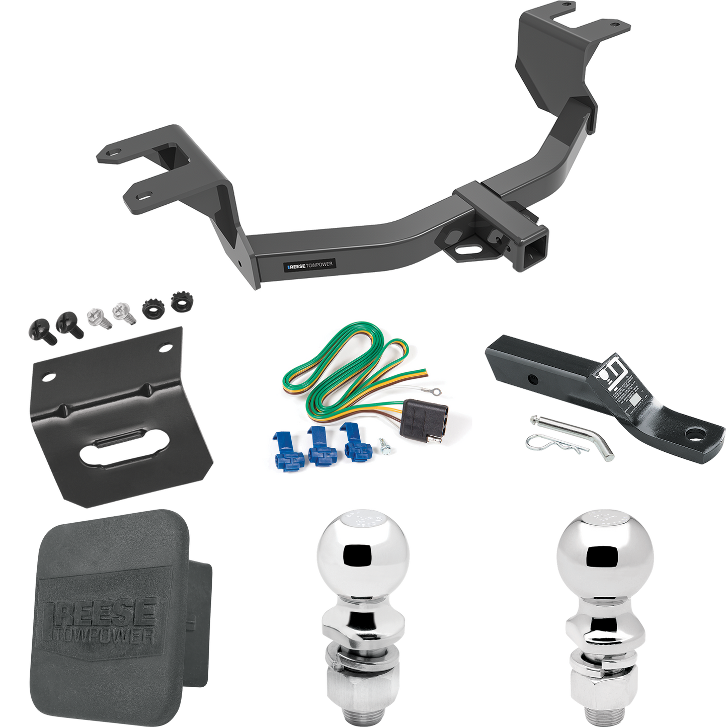 Fits 2019-2023 GMC Sierra 1500 Trailer Hitch Tow PKG w/ 4-Flat Wiring + Ball Mount w/ 2" Drop + 2" Ball + 2-5/16" Ball + Wiring Bracket + Hitch Cover By Reese Towpower