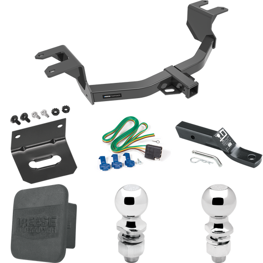 Fits 2019-2023 GMC Sierra 1500 Trailer Hitch Tow PKG w/ 4-Flat Wiring + Ball Mount w/ 2" Drop + 2" Ball + 2-5/16" Ball + Wiring Bracket + Hitch Cover By Reese Towpower