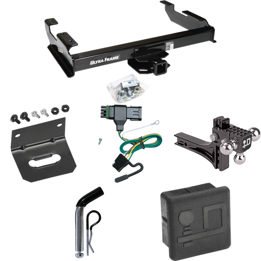 Fits 1988-2000 GMC C3500 Trailer Hitch Tow PKG w/ 4-Flat Wiring Harness + Adjustable Drop Rise Triple Ball Ball Mount 1-7/8" & 2" & 2-5/16" Trailer Balls + Pin/Clip + Hitch Cover + Wiring Bracket By Draw-Tite