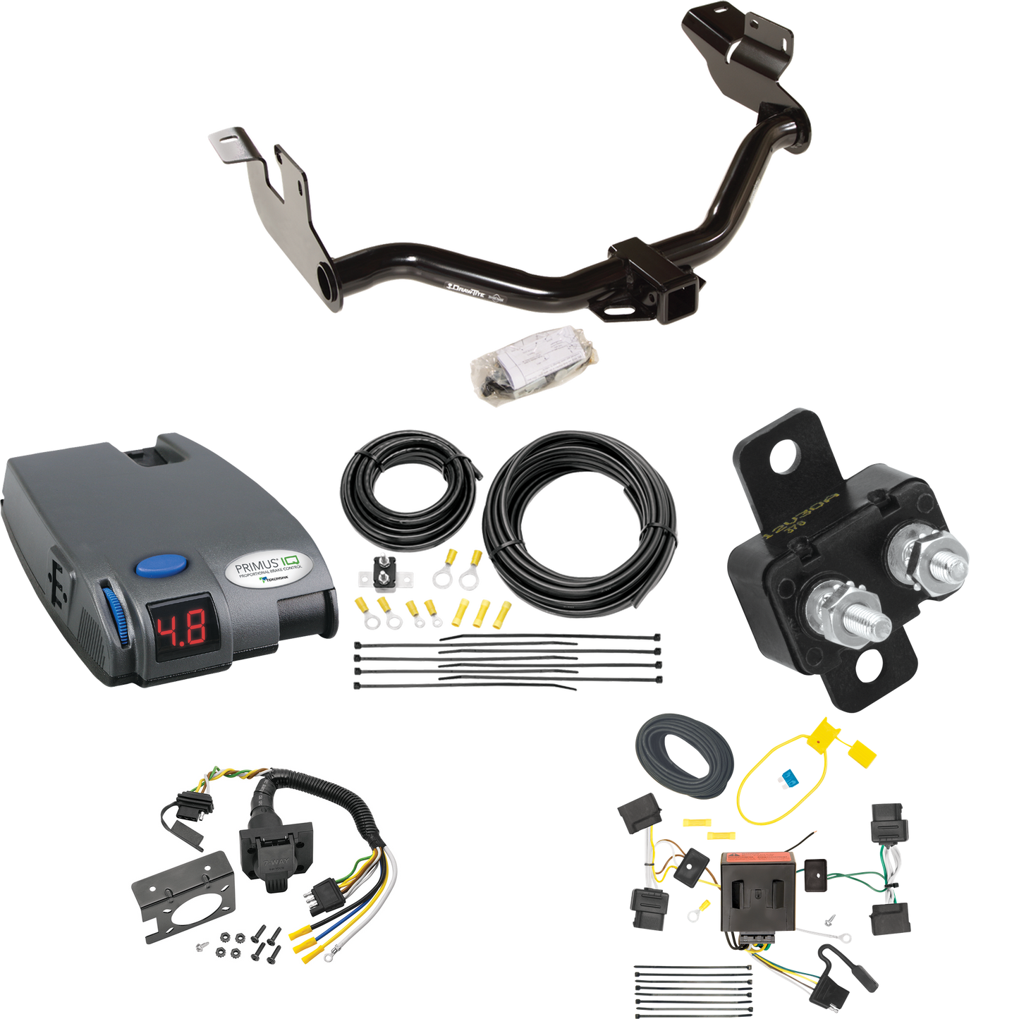 Se adapta al paquete de enganche de remolque Mercury Mariner 2005-2011 con control de freno Tekonsha Primus IQ + cableado RV de 7 vías de Draw-Tite