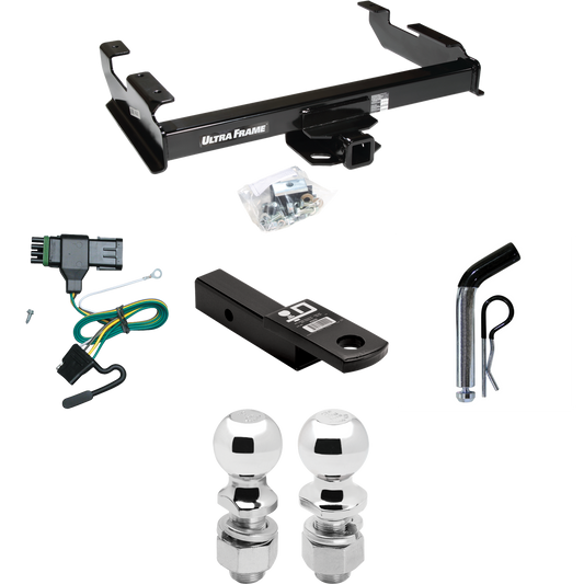 Fits 1988-2000 GMC C2500 Trailer Hitch Tow PKG w/ 4-Flat Wiring Harness + Ball Mount w/ 2" Drop + Pin/Clip + 2" Ball + 2-5/16" Ball By Draw-Tite