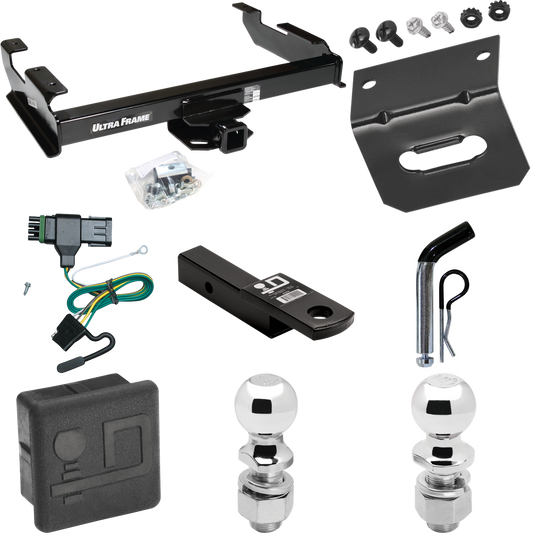 Fits 1988-1999 GMC K1500 Trailer Hitch Tow PKG w/ 4-Flat Wiring Harness + Ball Mount w/ 2" Drop + Pin/Clip + 2" Ball + 2-5/16" Ball + Hitch Cover + Wiring Bracket By Draw-Tite