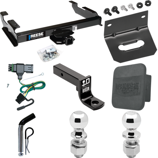 Fits 1988-1999 Chevrolet K1500 Trailer Hitch Tow PKG w/ 4-Flat Wiring Harness + Ball Mount w/ 4" Drop + Pin/Clip + 2" Ball + 2-5/16" Ball + Hitch Cover + Wiring Bracket By Reese Towpower