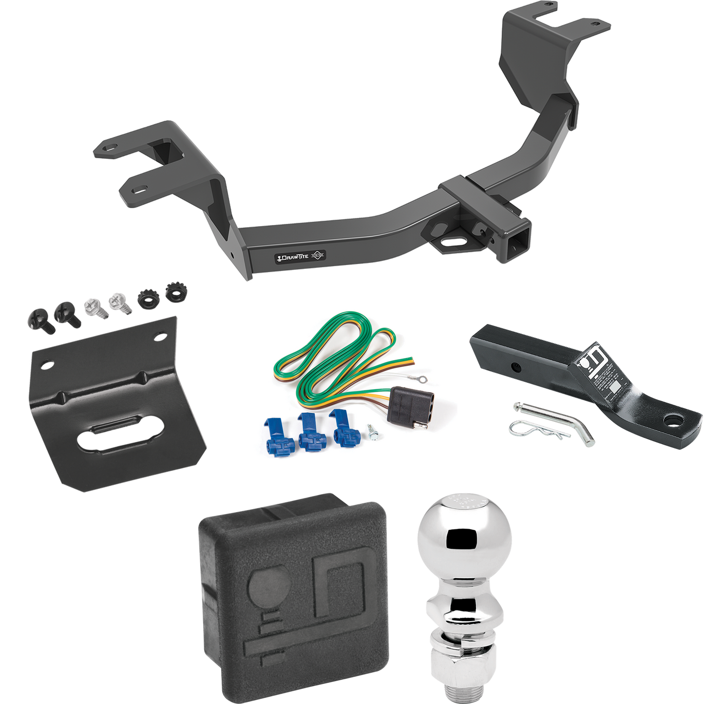 Fits 2019-2023 GMC Sierra 1500 Trailer Hitch Tow PKG w/ 4-Flat Wiring + Ball Mount w/ 2" Drop + 2-5/16" Ball + Wiring Bracket + Hitch Cover By Draw-Tite