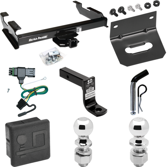 Fits 1988-2000 GMC K2500 Trailer Hitch Tow PKG w/ 4-Flat Wiring Harness + Ball Mount w/ 6" Drop + Pin/Clip + 2" Ball + 2-5/16" Ball + Hitch Cover + Wiring Bracket By Draw-Tite