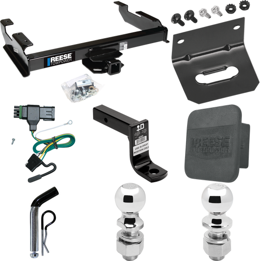 Fits 1992-2000 Chevrolet K2500 Trailer Hitch Tow PKG w/ 4-Flat Wiring Harness + Ball Mount w/ 6" Drop + Pin/Clip + 2" Ball + 2-5/16" Ball + Hitch Cover + Wiring Bracket (For Crew Cab Models) By Reese Towpower