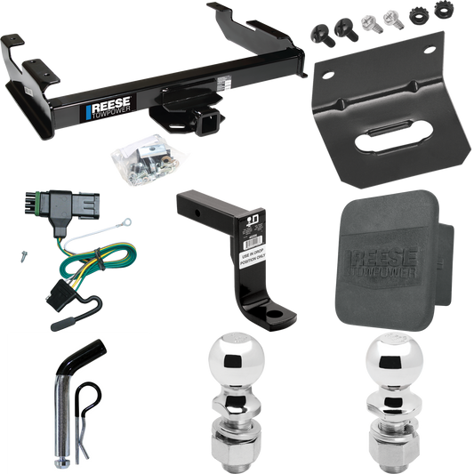 Fits 1992-2000 Chevrolet C2500 Trailer Hitch Tow PKG w/ 4-Flat Wiring Harness + Ball Mount w/ 8" Drop + Pin/Clip + 2" Ball + 2-5/16" Ball + Hitch Cover + Wiring Bracket (For Crew Cab Models) By Reese Towpower